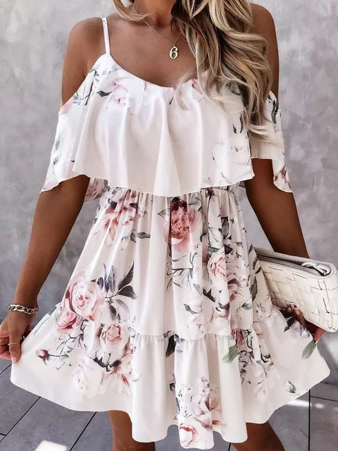 Load image into Gallery viewer, Off Shoulder Floral Mini Dress
